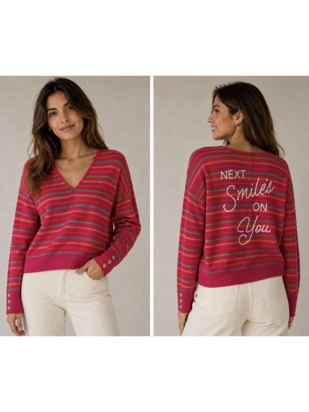 Kerri Rosenthal XOKR Pink Striped Next Smiles on You Pullover Sweater
